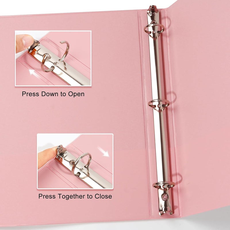 COMIX Standard 3 Ring Binder 1 inch with Clear View Cover, 1" Round Ring View Binder Holds 200 Sheets of US Letter Size Paper for School Office Supplies, 6 Pack (Pink) - Image 2